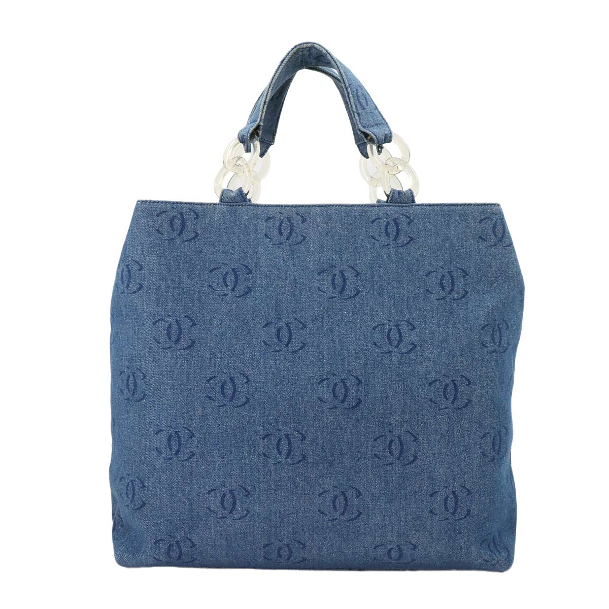 Plastic Chain Tote Bag Denim Blue Coco Mark Purse Vintage