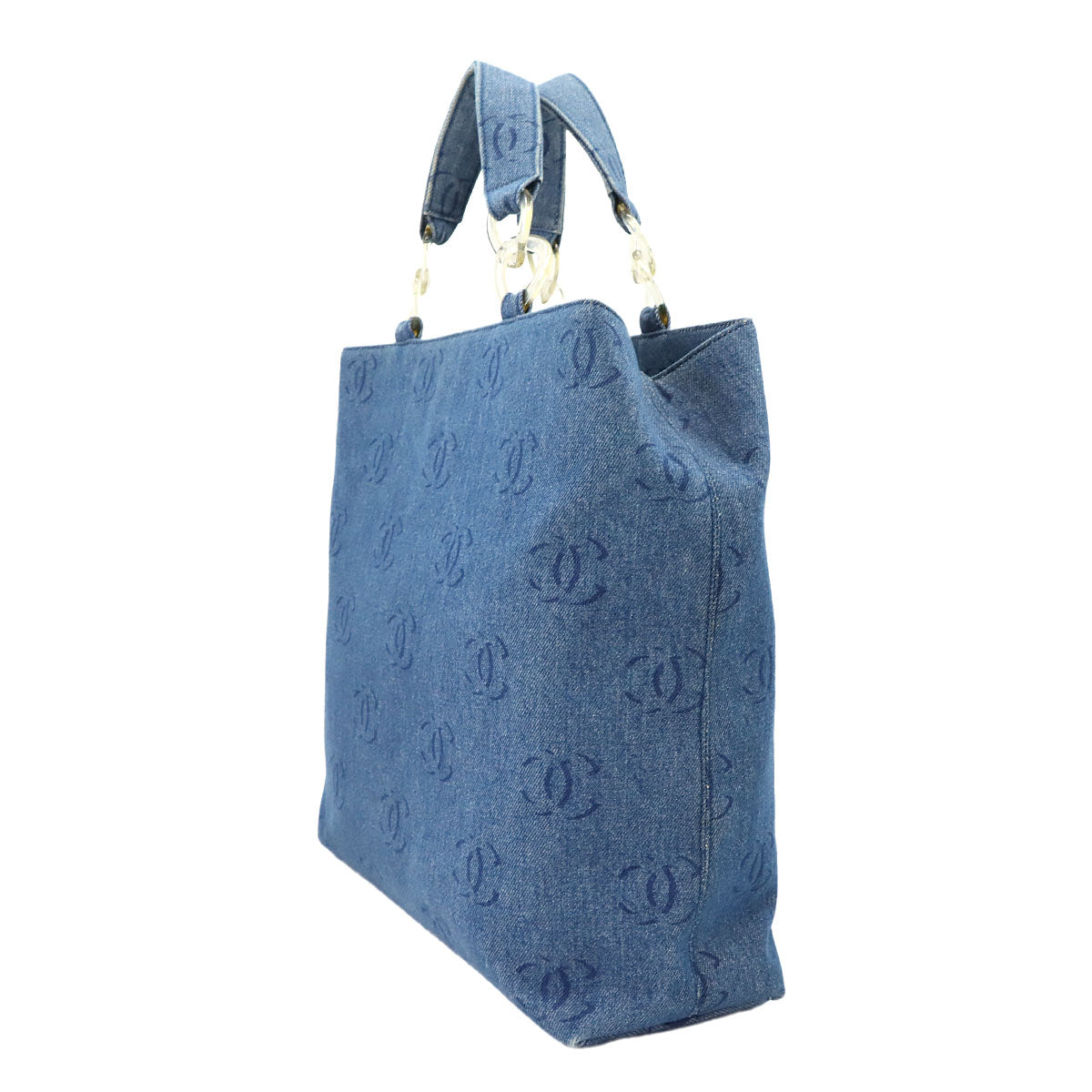 Plastic Chain Tote Bag Denim Blue Coco Mark Purse Vintage