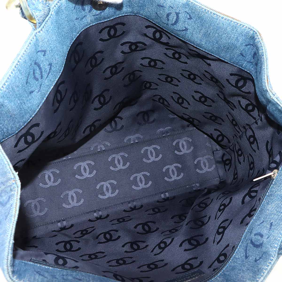 Plastic Chain Tote Bag Denim Blue Coco Mark Purse Vintage