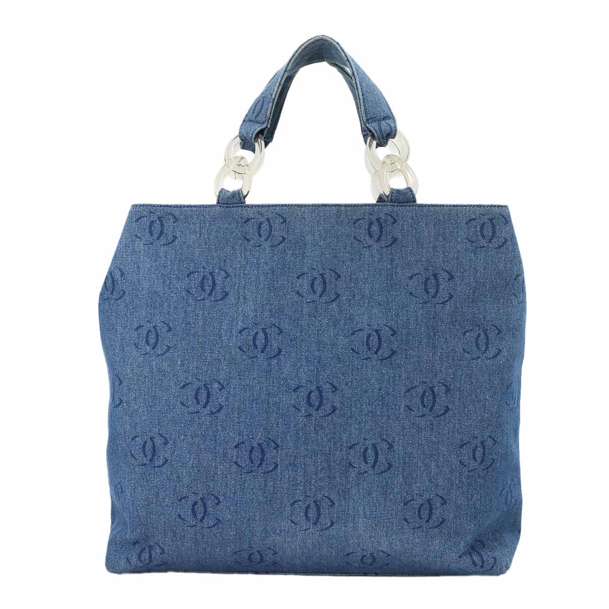 Plastic Chain Tote Bag Denim Blue Coco Mark Purse Vintage