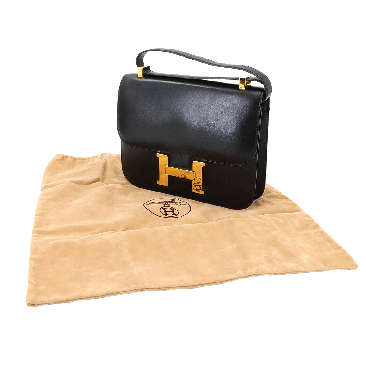 Constance 23 Shoulder Bag Box Calf Leather Black Vintage Purse