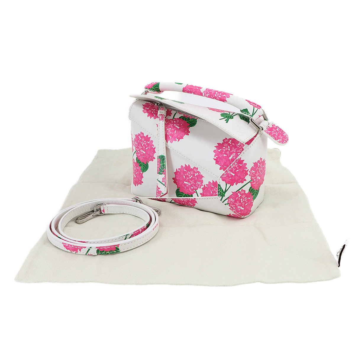 Puzzle Bag Mini Flower Hand Shoulder Bag Leather White Pink