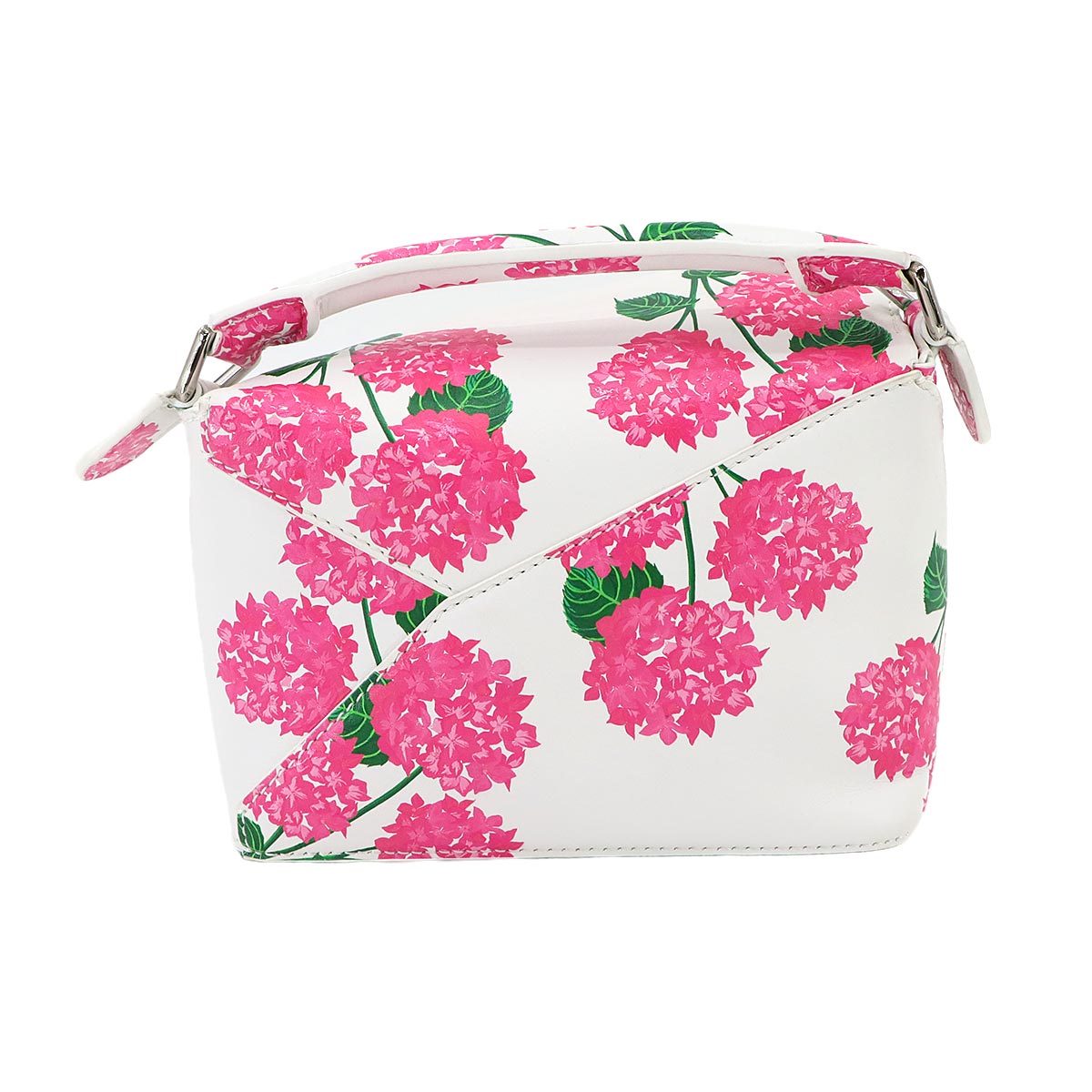 Puzzle Bag Mini Flower Hand Shoulder Bag Leather White Pink