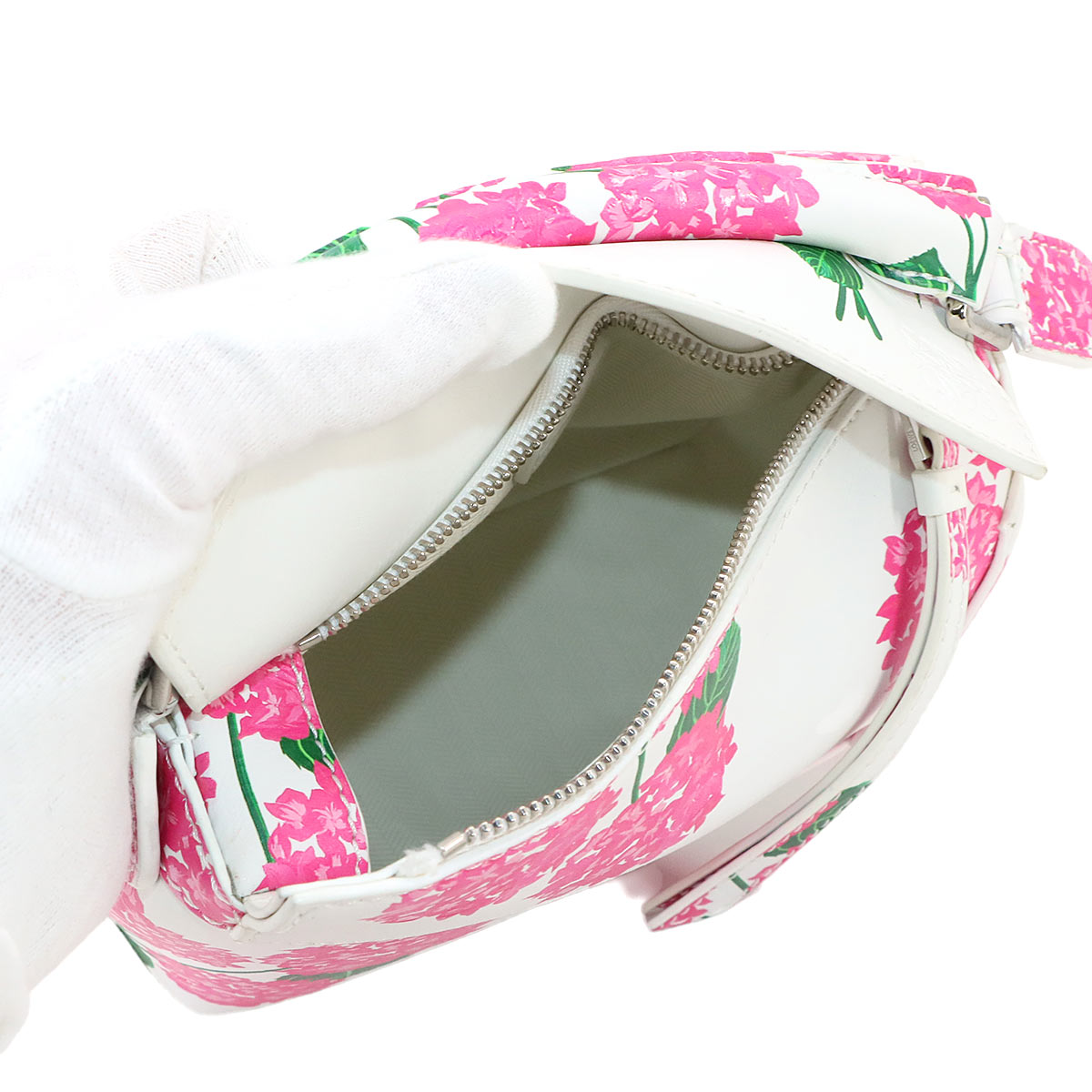 Puzzle Bag Mini Flower Hand Shoulder Bag Leather White Pink