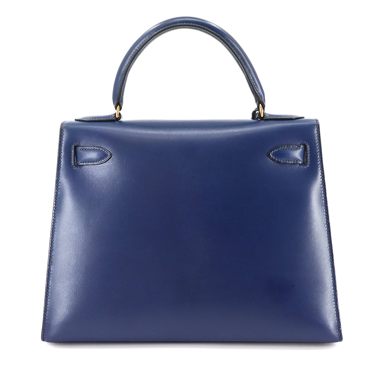 Kelly 28 Box Calf Leather Blue Hand Shoulder Bag Vintage