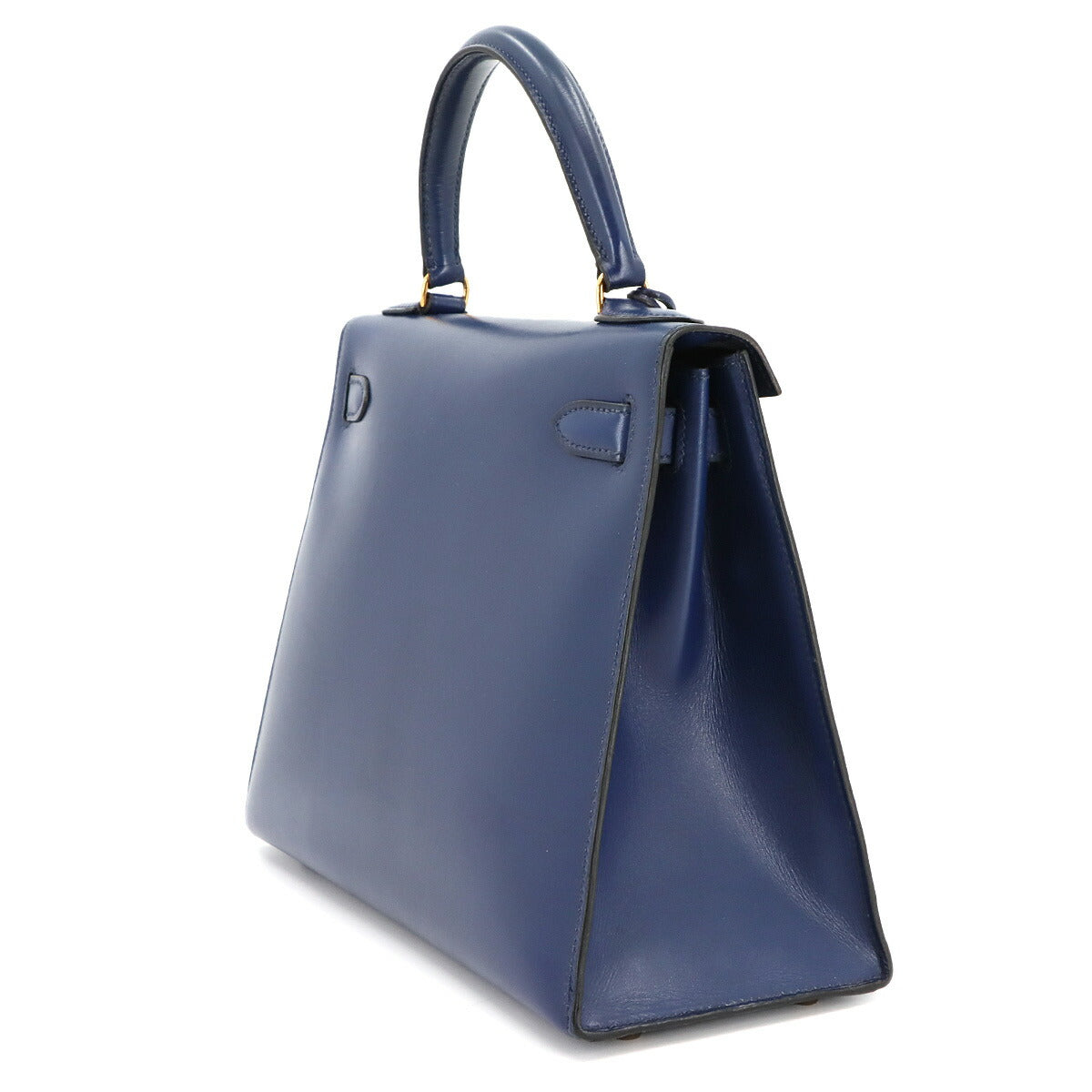 Kelly 28 Box Calf Leather Blue Hand Shoulder Bag Vintage