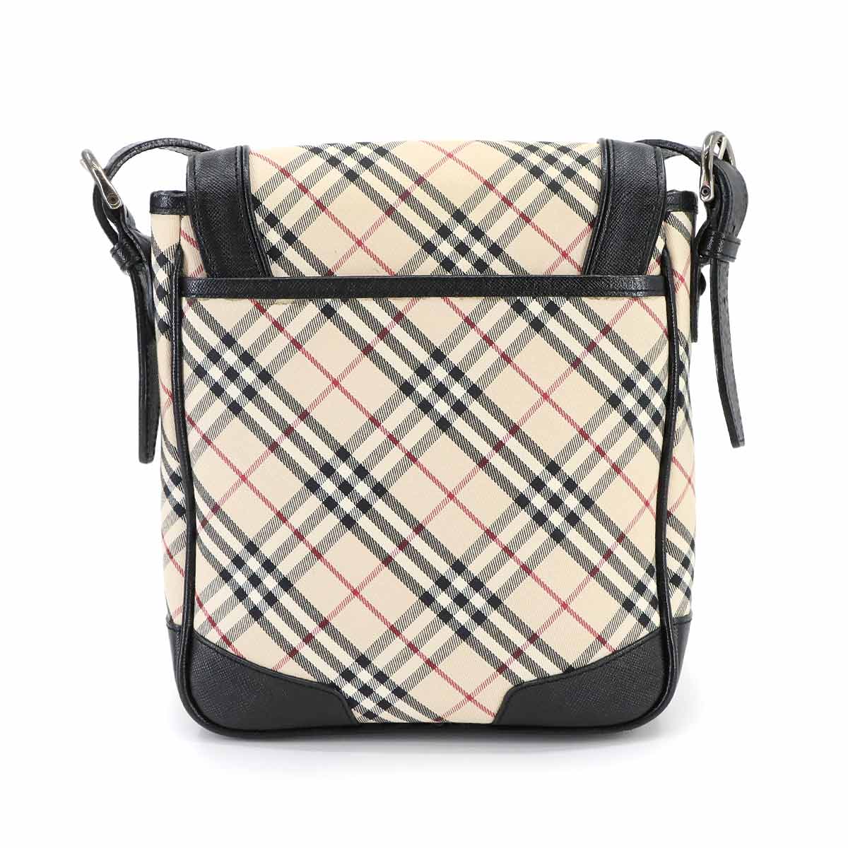 Plaid Shoulder Bag Canvas Leather Beige Black Purse
