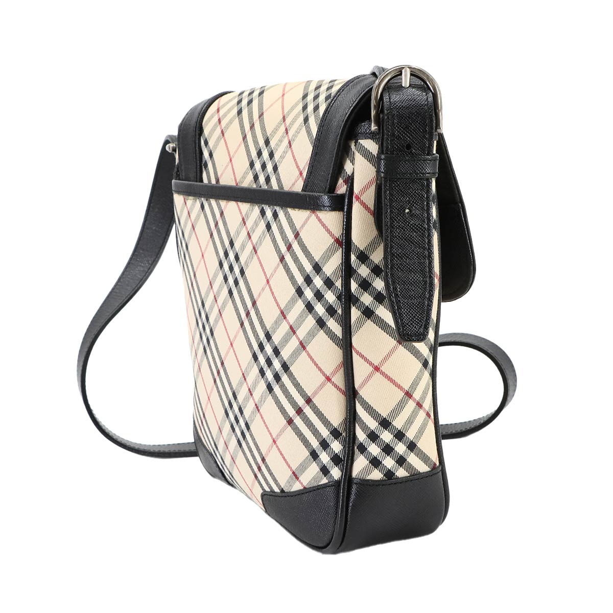 Plaid Shoulder Bag Canvas Leather Beige Black Purse