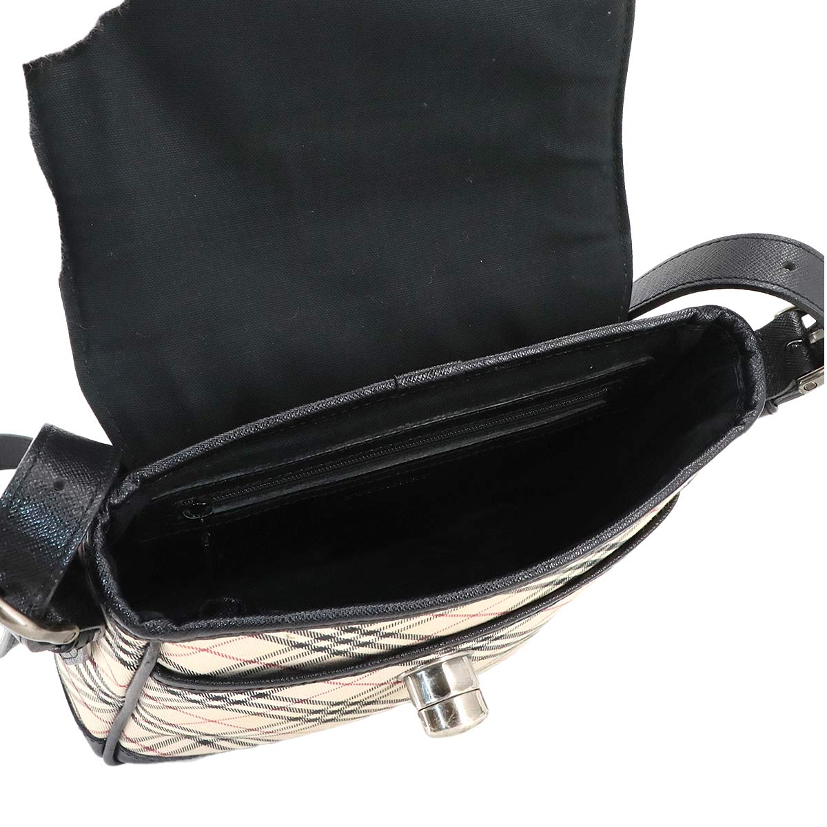 Plaid Shoulder Bag Canvas Leather Beige Black Purse