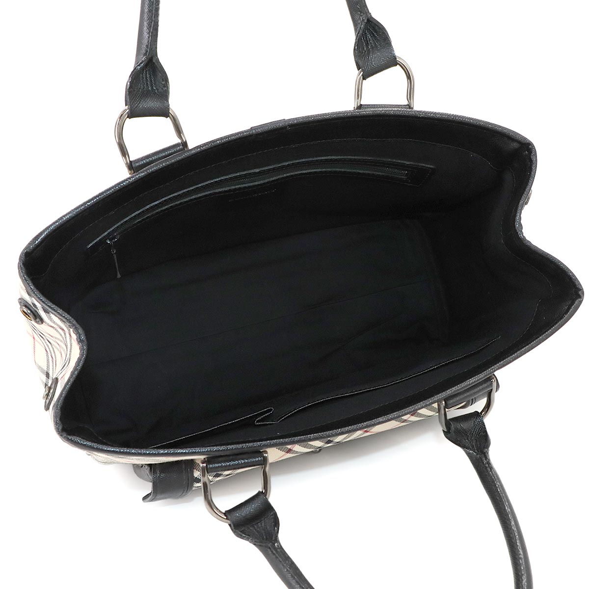 Plaid Hand Bag Canvas Leather Beige Black Purse