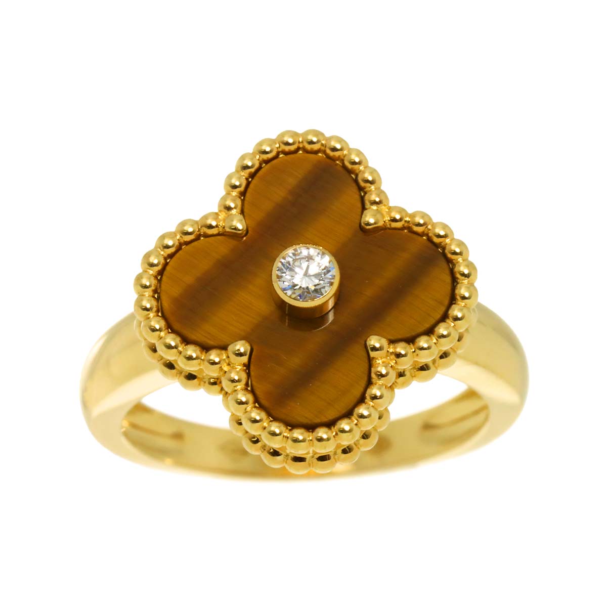 Alhambra Tiger's Eye Diamond Ring 18K YG 51 5.5-5.75US