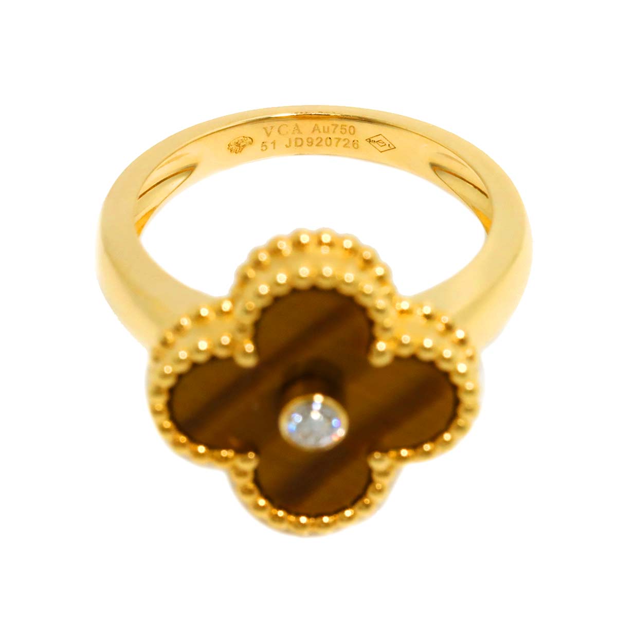 Alhambra Tiger's Eye Diamond Ring 18K YG 51 5.5-5.75US