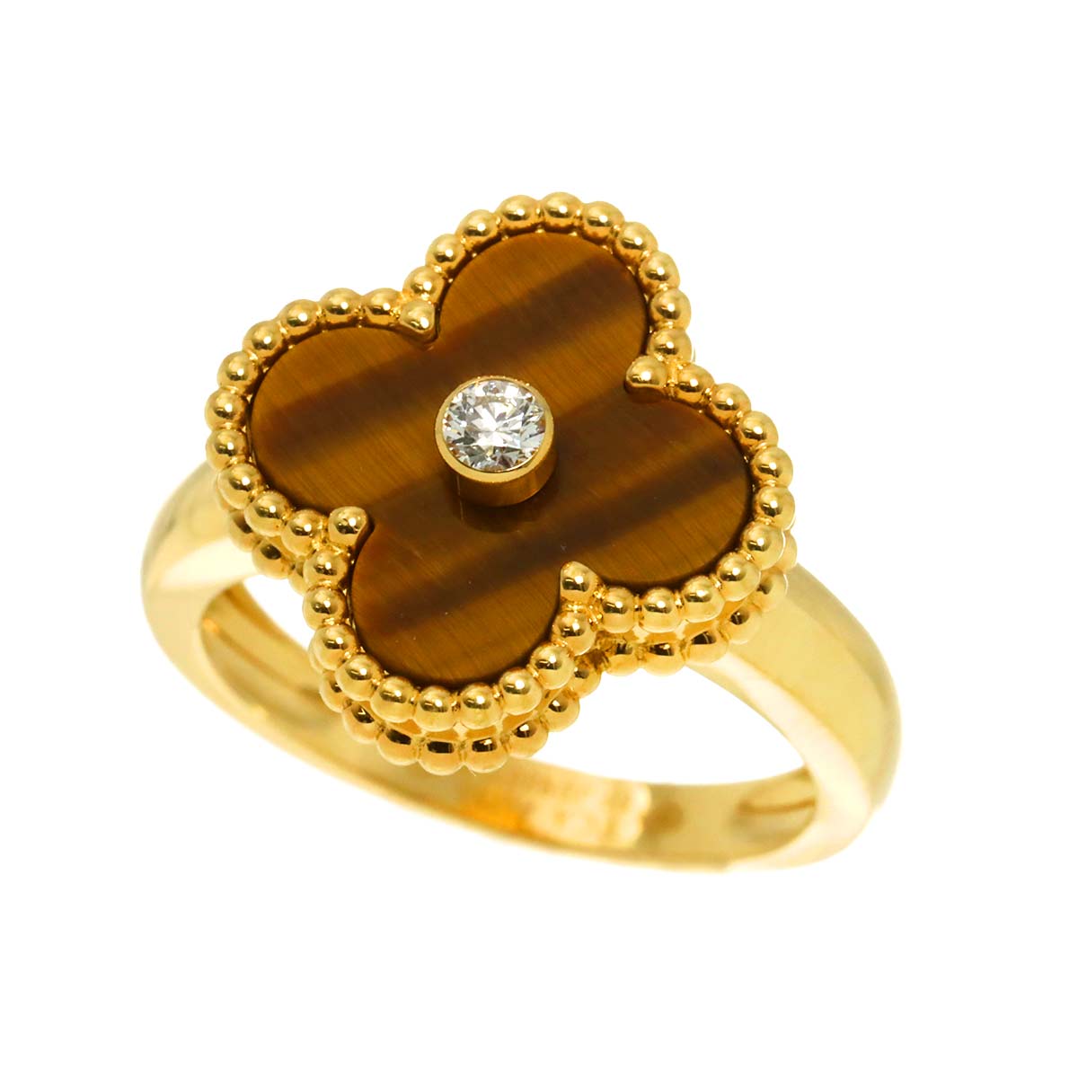 Alhambra Tiger's Eye Diamond Ring 18K YG 51 5.5-5.75US