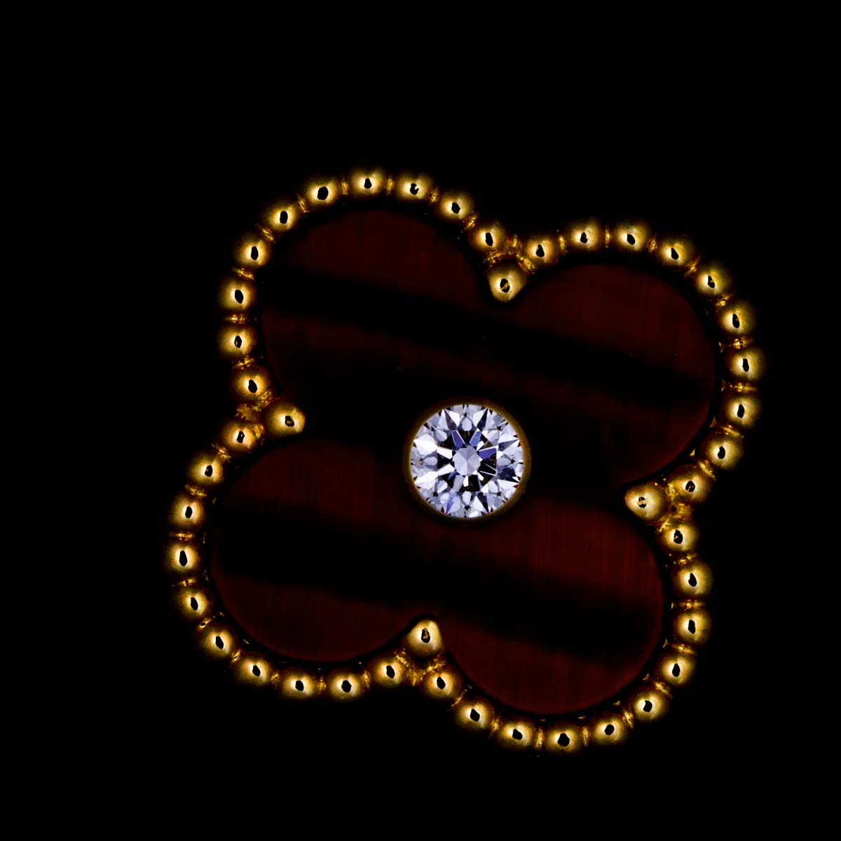 Alhambra Tiger's Eye Diamond Ring 18K YG 51 5.5-5.75US