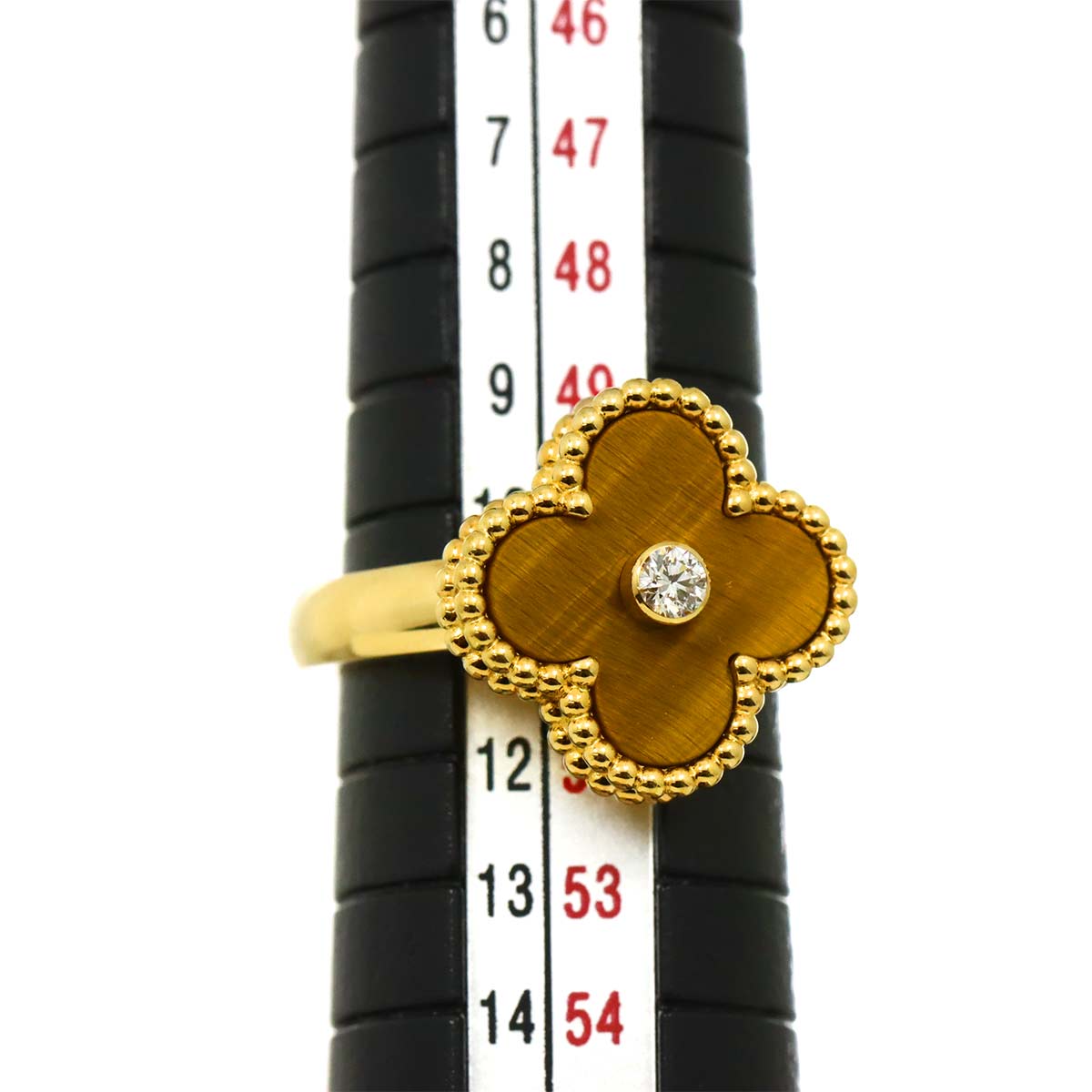 Alhambra Tiger's Eye Diamond Ring 18K YG 51 5.5-5.75US