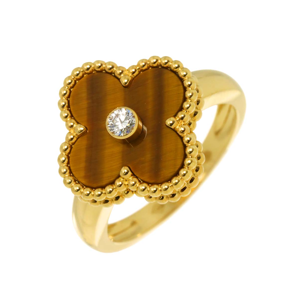 Alhambra Tiger's Eye Diamond Ring 18K YG 51 5.5-5.75US