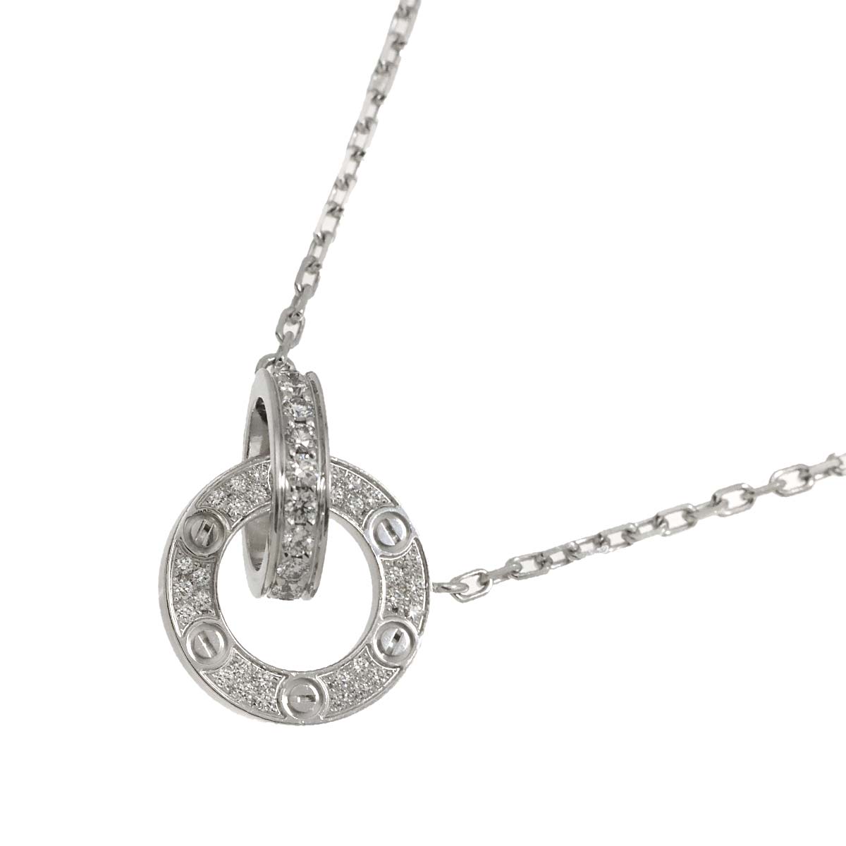 Love Pave Diamond Necklace 18K K18 WG White Gold 750