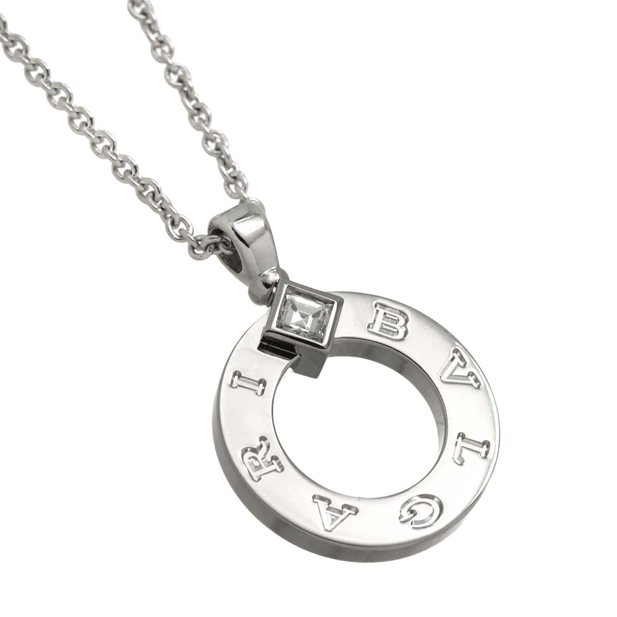 Double Logo Diamond Necklace 18K White Gold 750