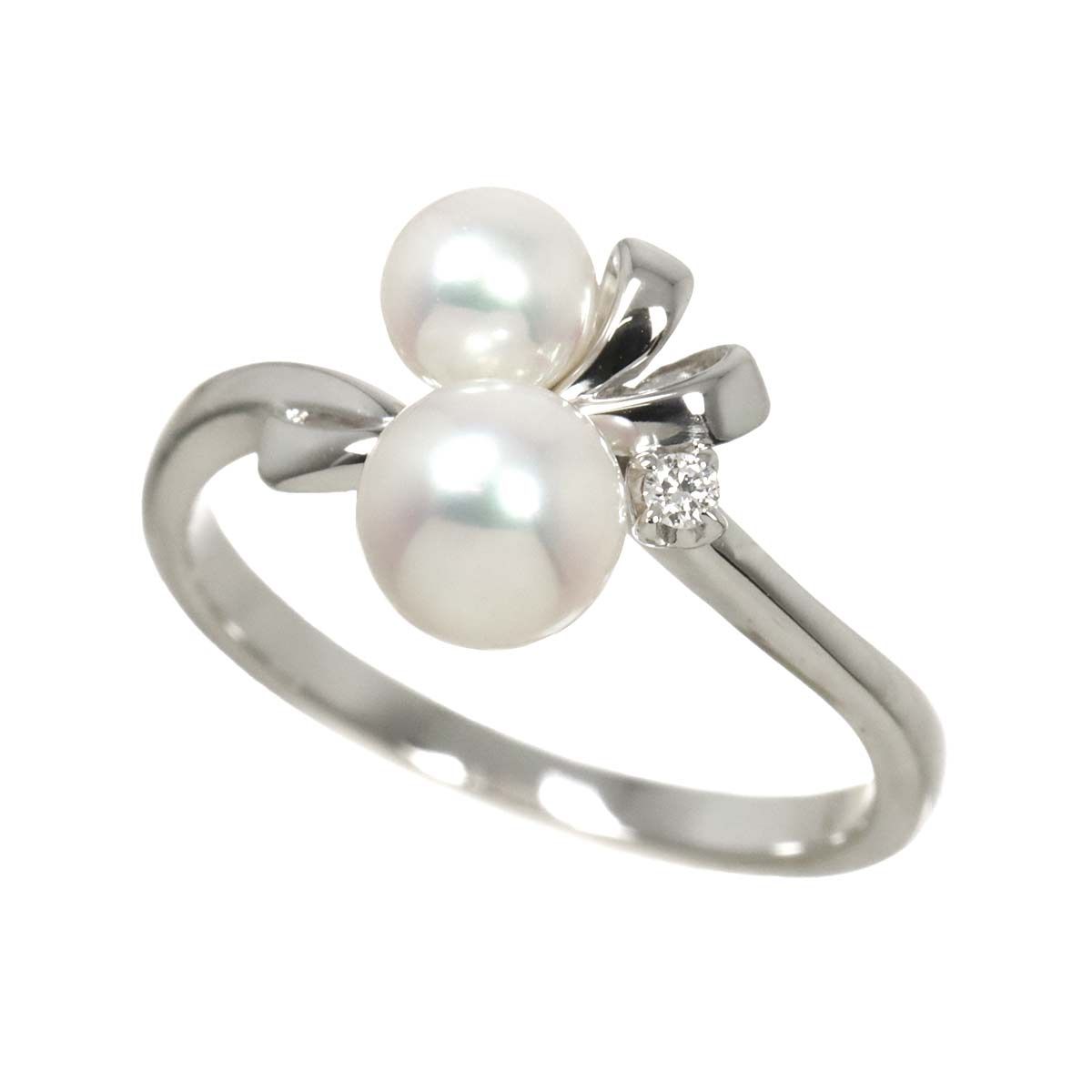 Akoya Pearl 5.7-4.6mm Diamond Ring 18K WG 750 size5-5.25(US)