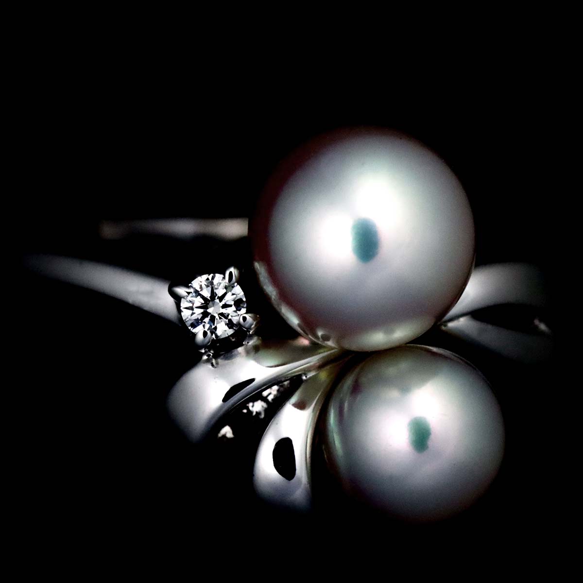 Akoya Pearl 5.7-4.6mm Diamond Ring 18K WG 750 size5-5.25(US)
