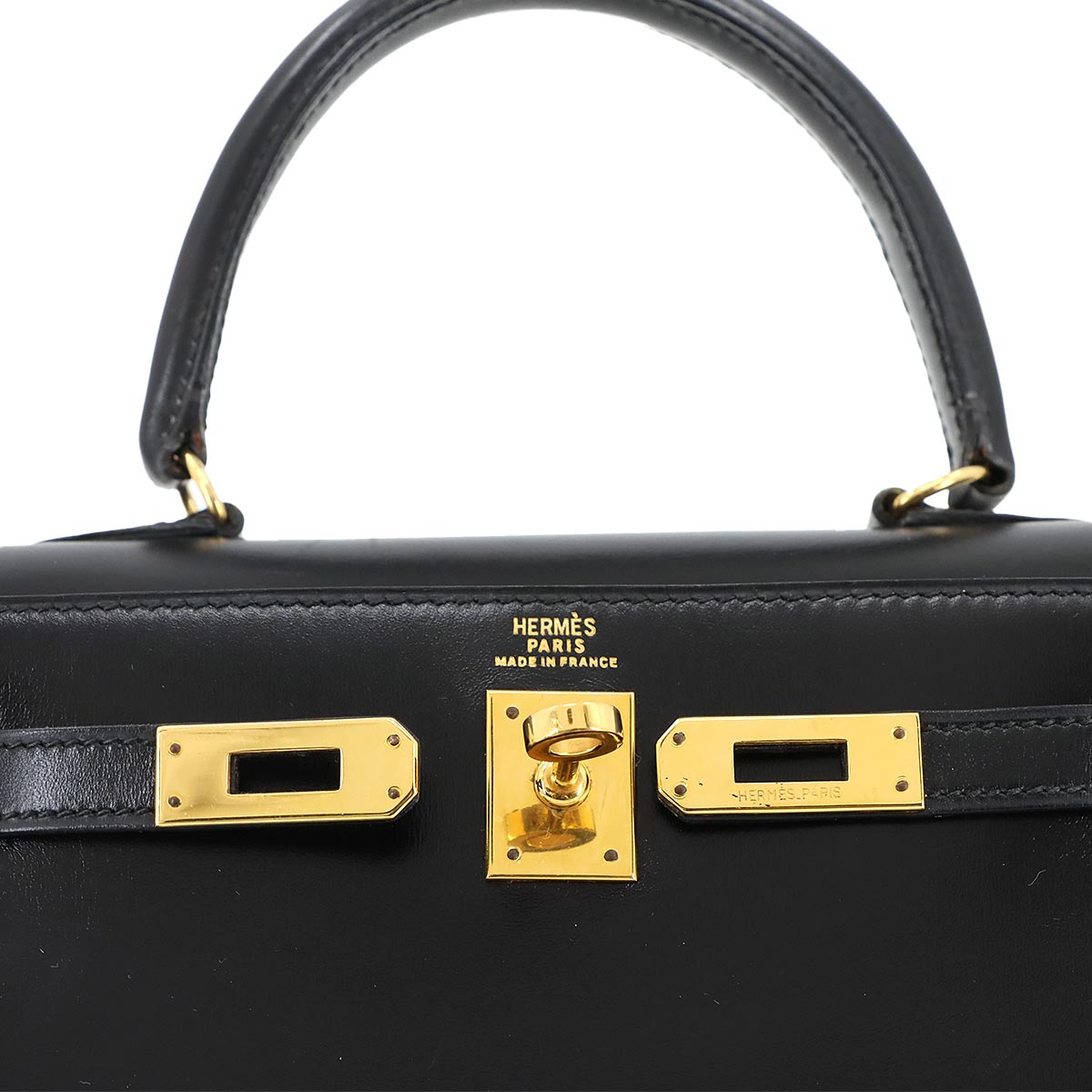 Mini Kelly 20 Hand Shoulder Bag Box Calf Leather Black Purse