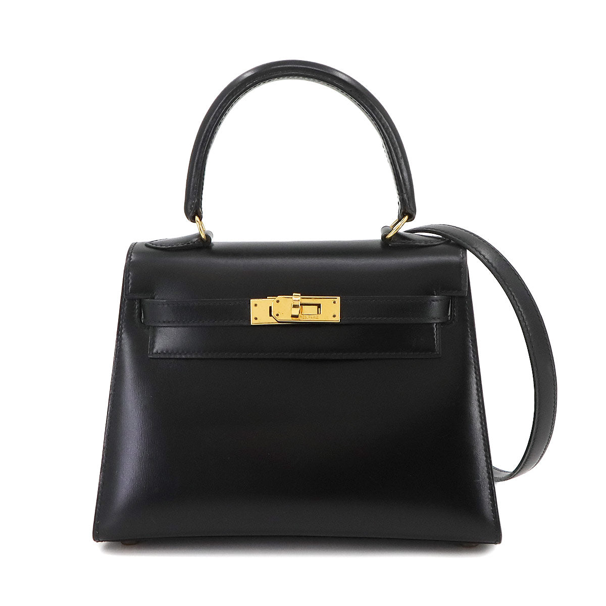 Mini Kelly 20 Hand Shoulder Bag Box Calf Leather Black Purse