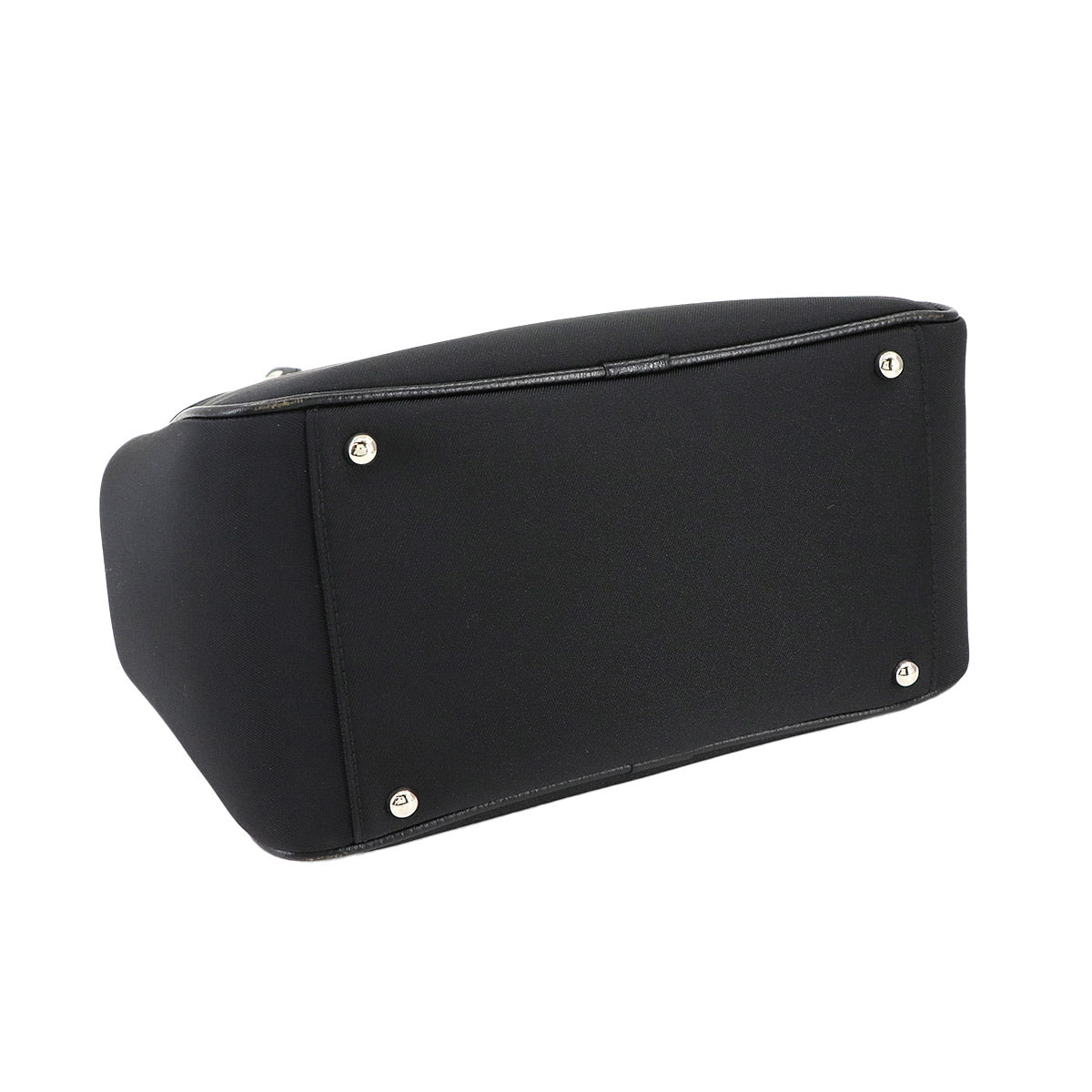 Plaid Hand Bag Canvas Leather Black Beige Purse