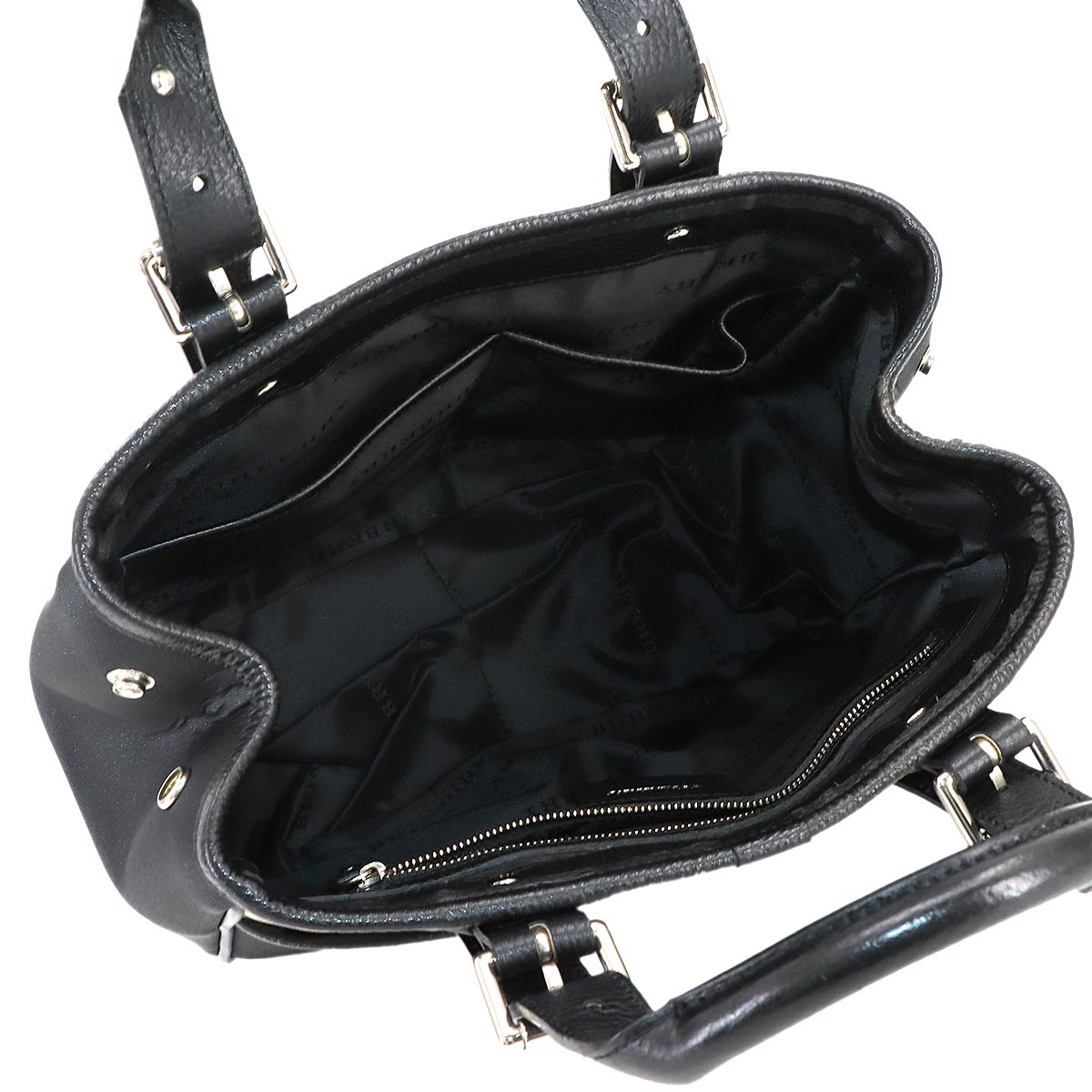 Plaid Hand Bag Canvas Leather Black Beige Purse