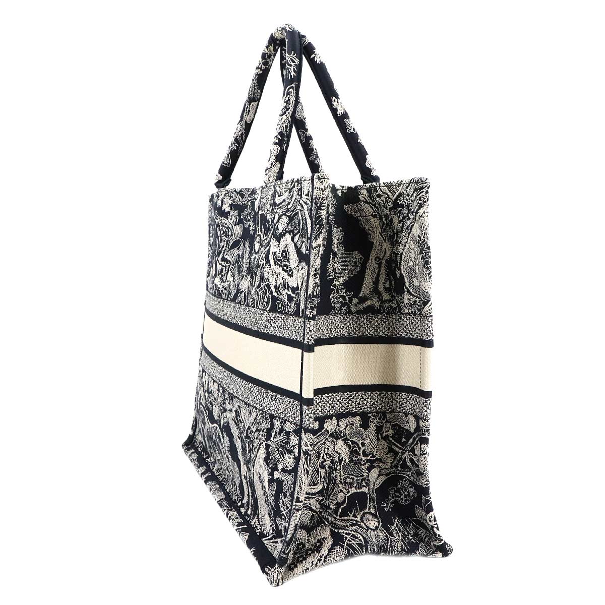 Reverse Toile De Jouy Book Tote Large Bag Canvas Navy