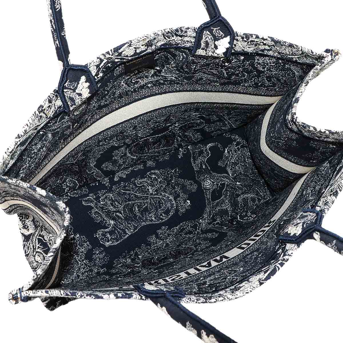 Reverse Toile De Jouy Book Tote Large Bag Canvas Navy