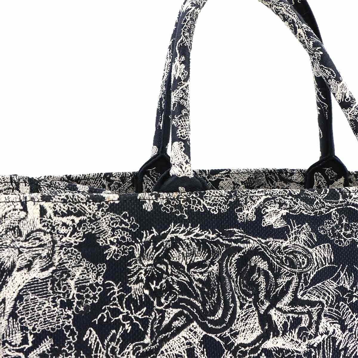 Reverse Toile De Jouy Book Tote Large Bag Canvas Navy