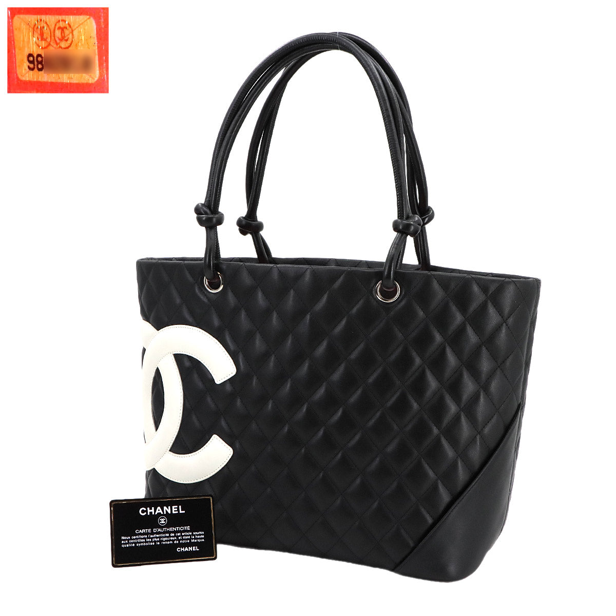 Cambon Line Large Tote Bag Leather Black White A25169 Purse