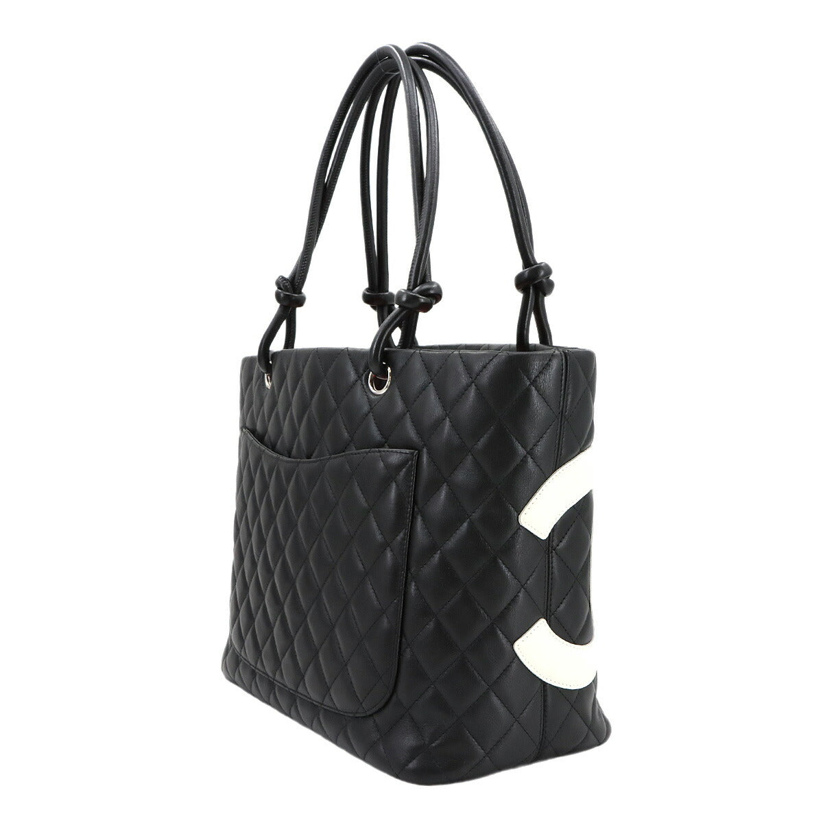 Cambon Line Large Tote Bag Leather Black White A25169 Purse