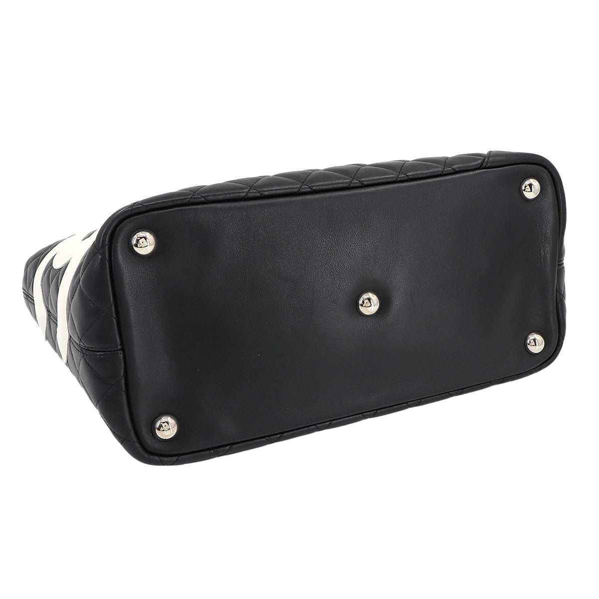 Cambon Line Large Tote Bag Leather Black White A25169 Purse