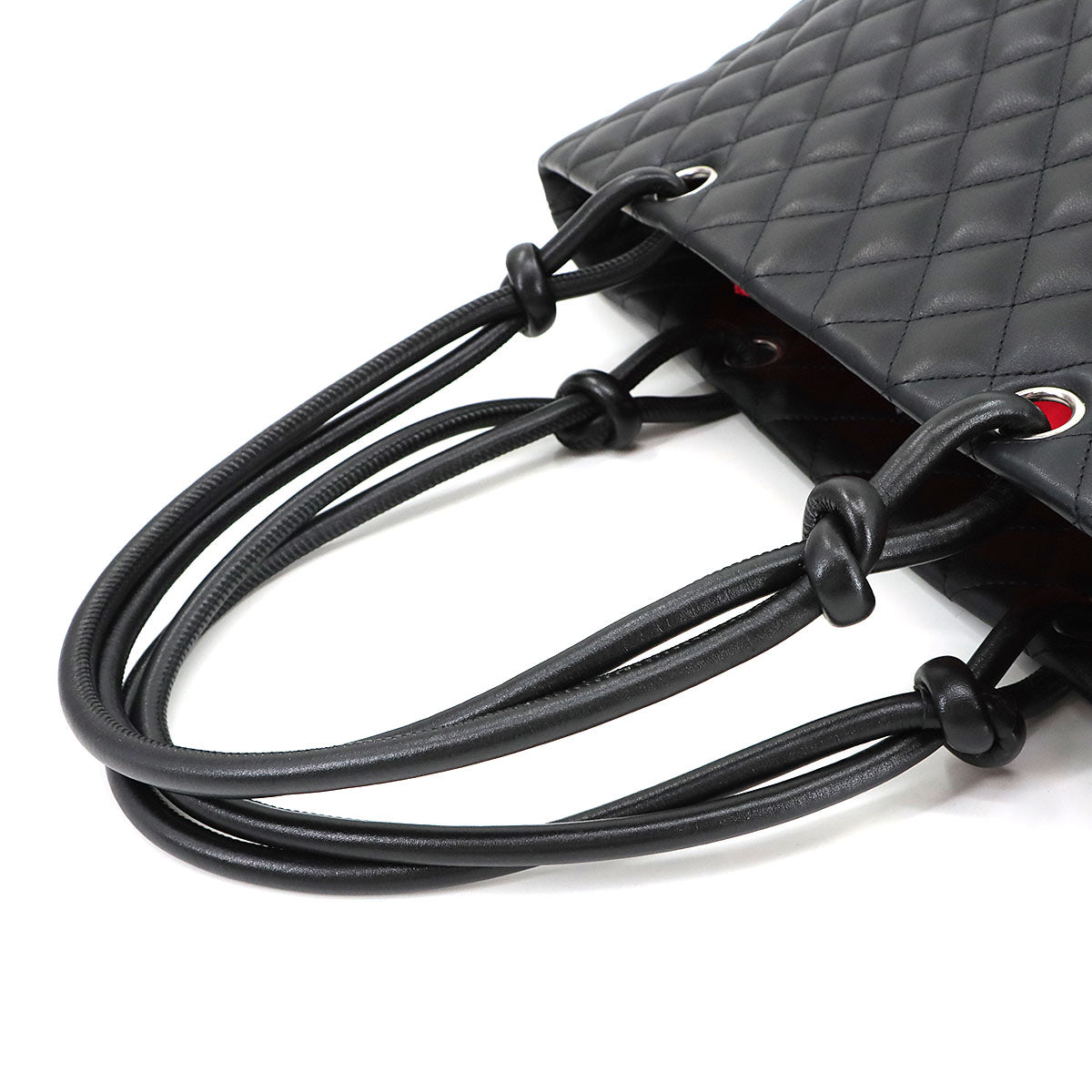 Cambon Line Large Tote Bag Leather Black White A25169 Purse