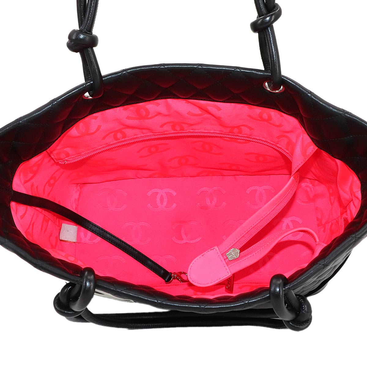 Cambon Line Large Tote Bag Leather Black White A25169 Purse