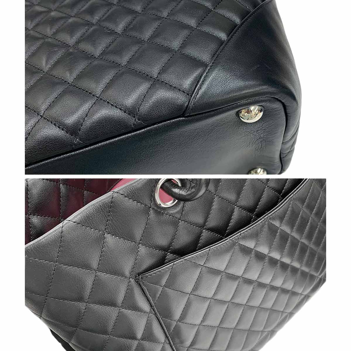 Cambon Line Large Tote Bag Leather Black White A25169 Purse