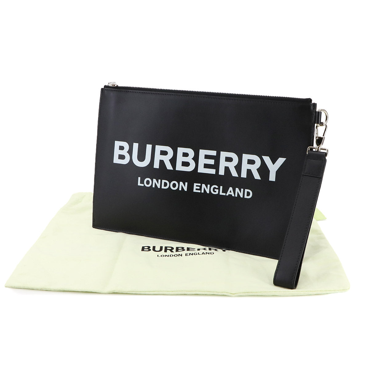 Logos Printed Clutch Bag Leather Black White 8009214