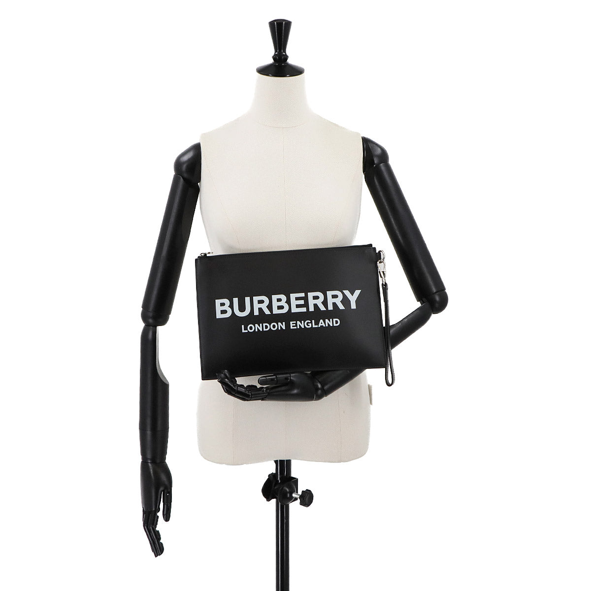 Logos Printed Clutch Bag Leather Black White 8009214