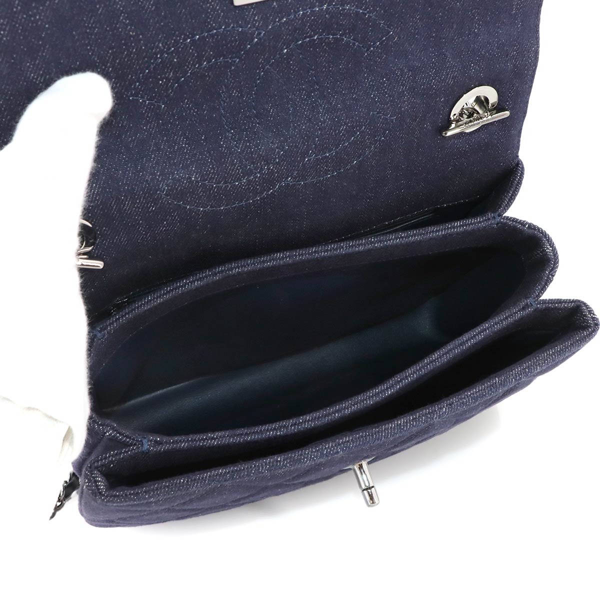 Trendy CC 2way Hand Chain Shouder Bag Denim Leather Navy A92236