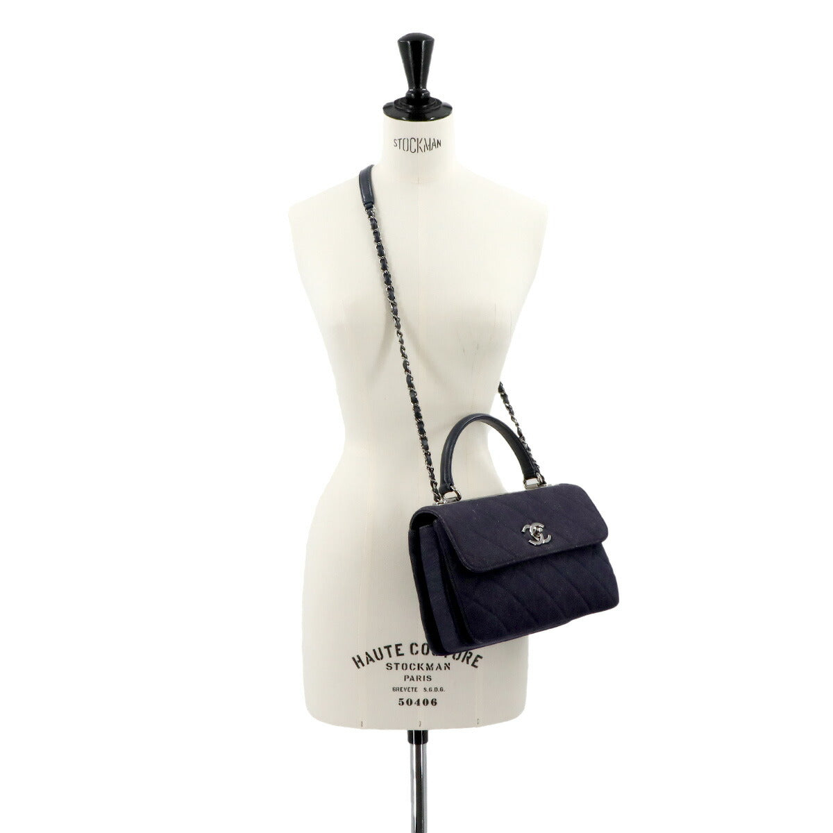 Trendy CC 2way Hand Chain Shouder Bag Denim Leather Navy A92236