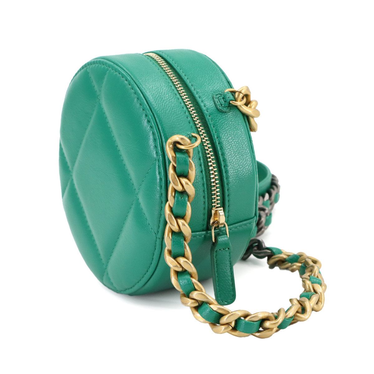 19 Round Clutch Chain Shoulder Bag Leather Green AP0945 Purse