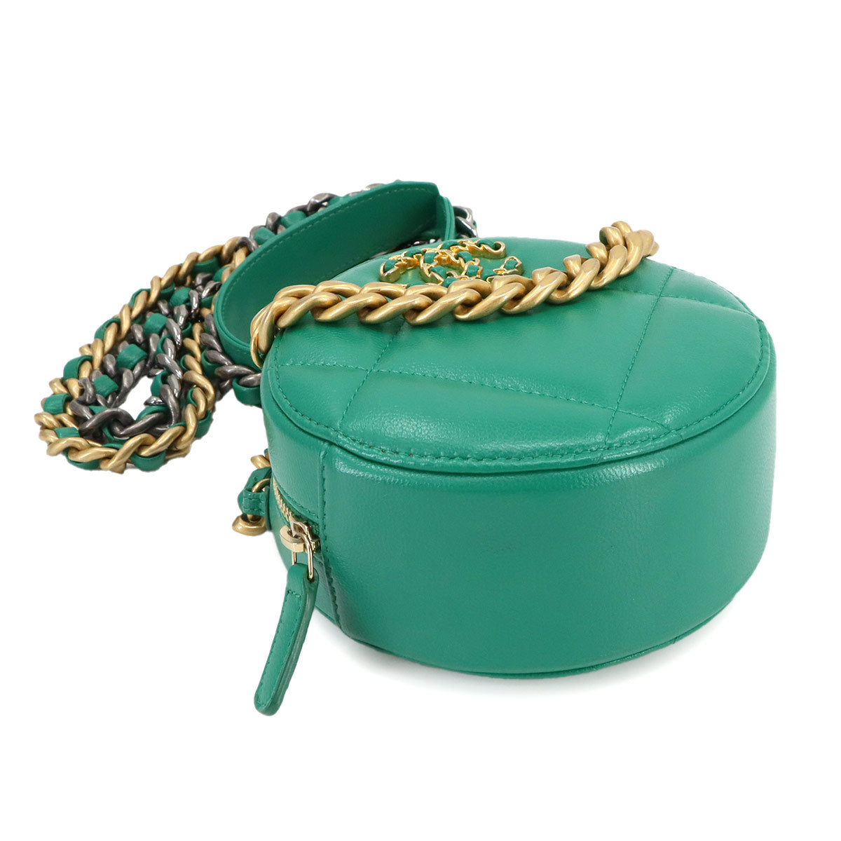 19 Round Clutch Chain Shoulder Bag Leather Green AP0945 Purse