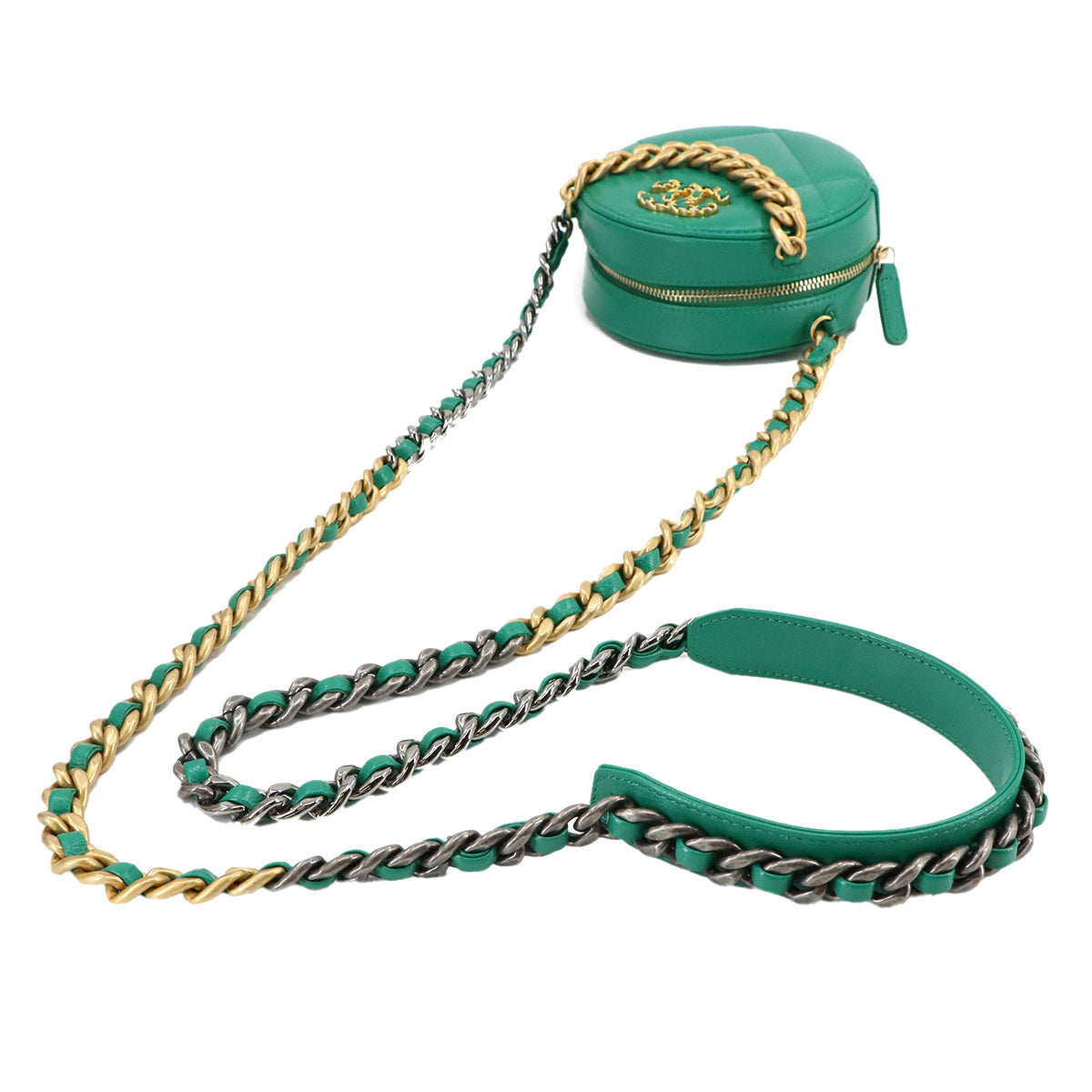 19 Round Clutch Chain Shoulder Bag Leather Green AP0945 Purse