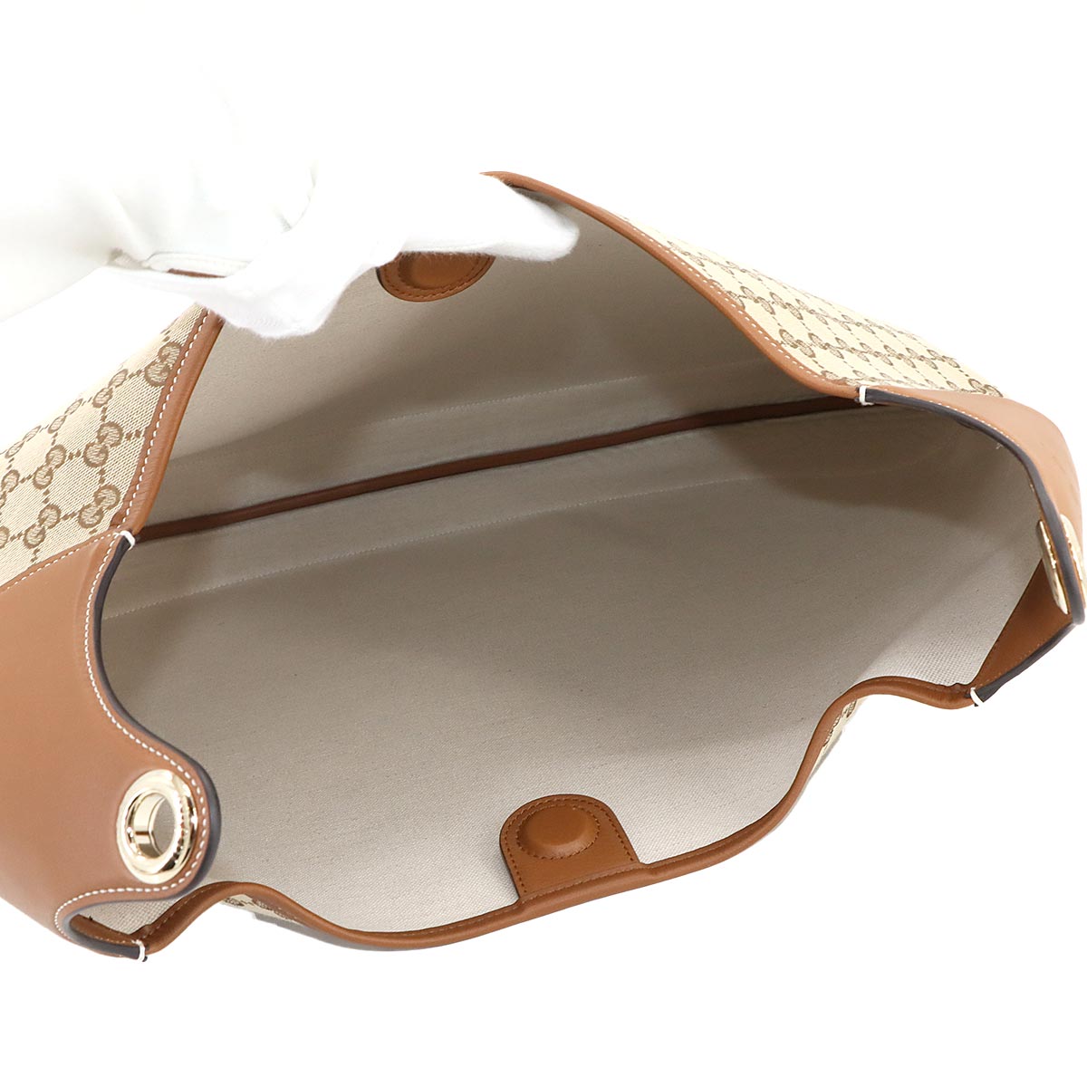 GG Canvas Shoulder Bag Leather Beige Brown 815923 Purse