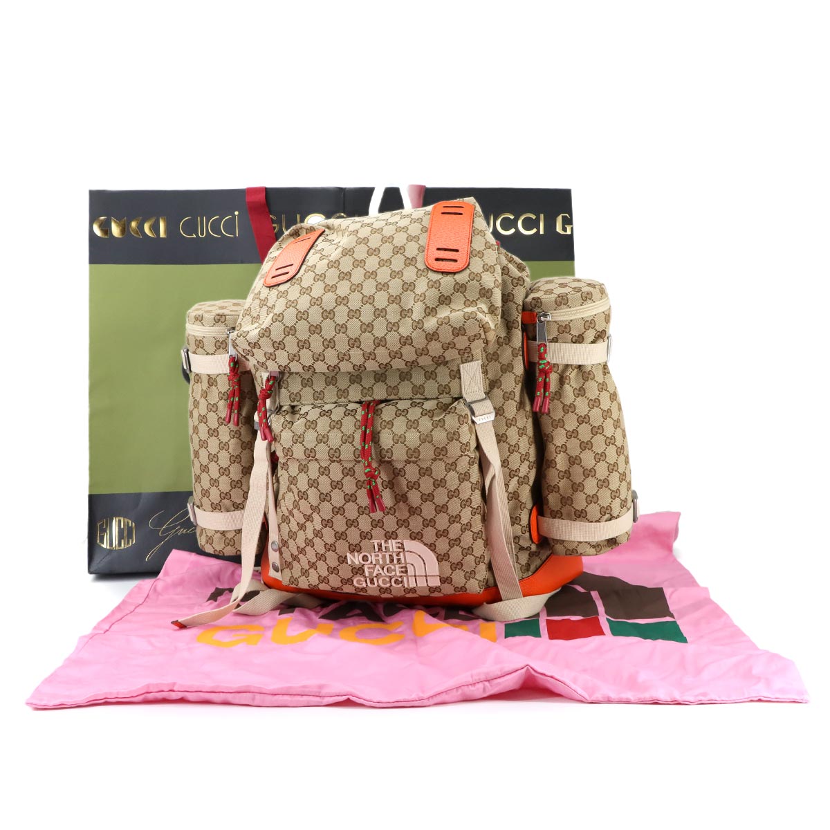 THE NORTH FACE Backpack GG Canvas Leather Beige Orange 650294