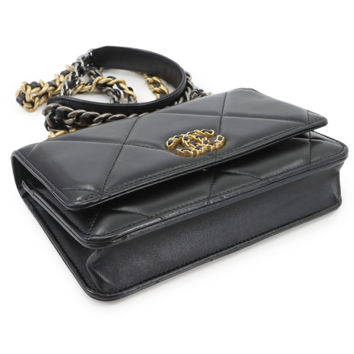 CHANEL 19 Chain Wallet Leather Black AP0957 Purse