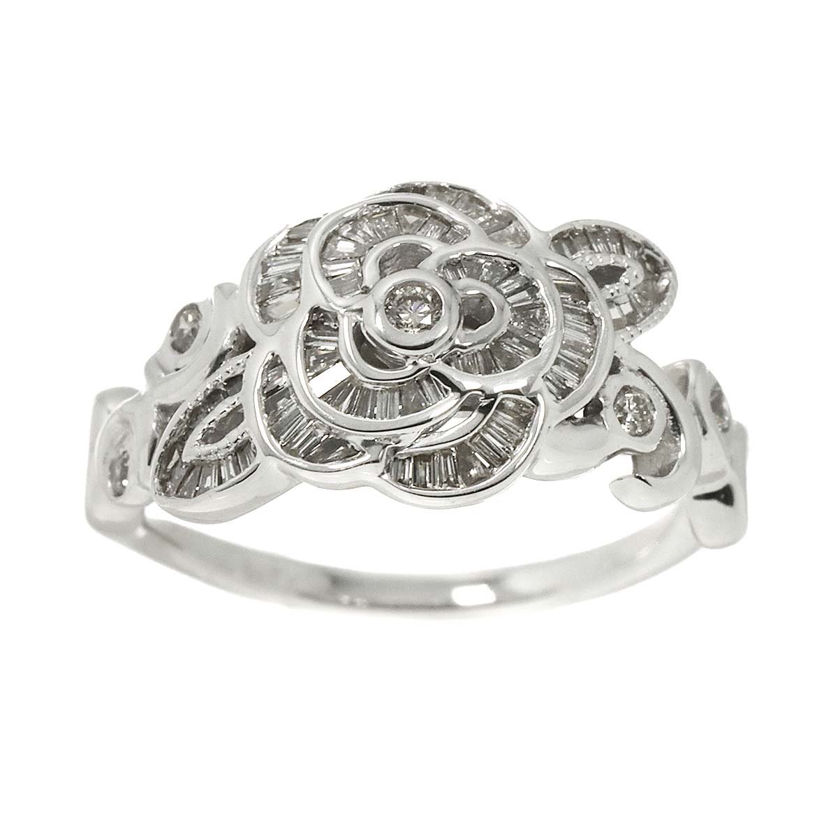 Diamond 0.26ct Ring 18K K18 WG White Gold size4(US)