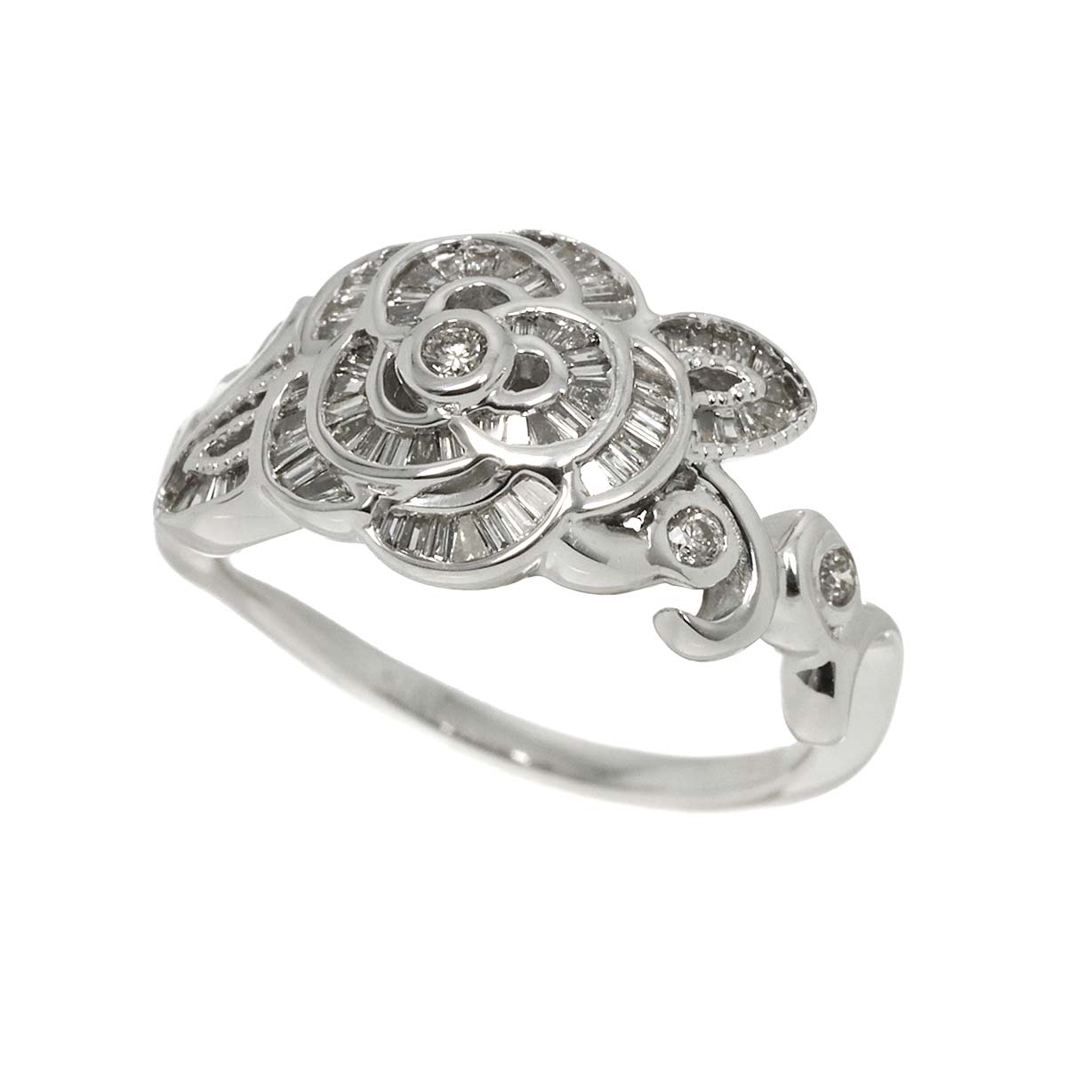 Diamond 0.26ct Ring 18K K18 WG White Gold size4(US)