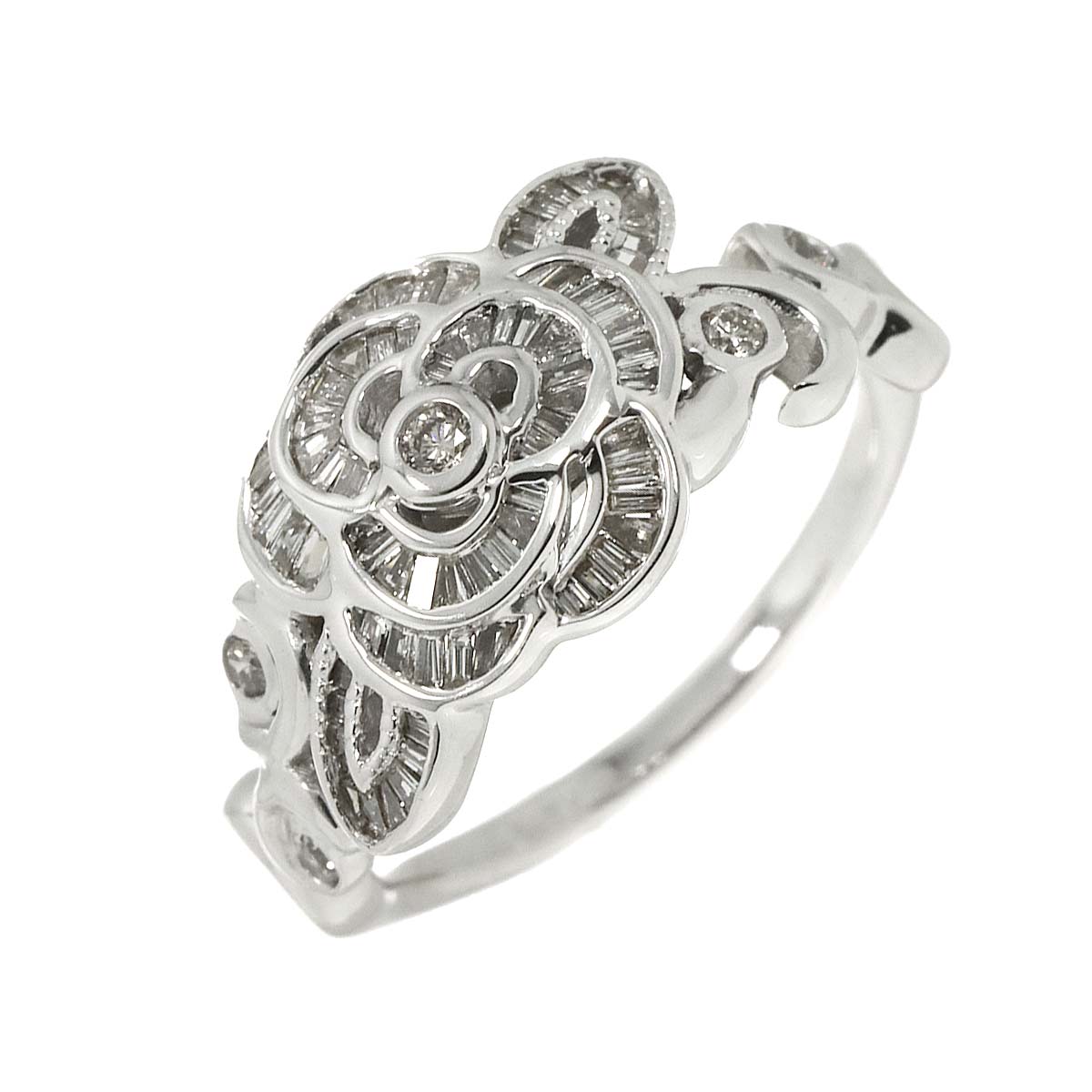 Diamond 0.26ct Ring 18K K18 WG White Gold size4(US)